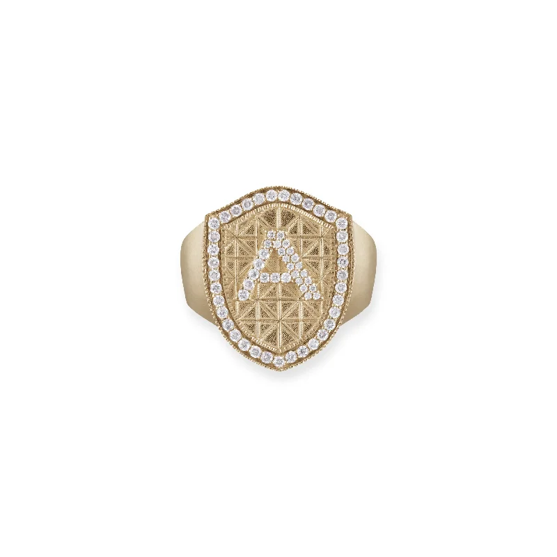 women’s stackable diamond ring-PAVE INITIAL GEOMETRIC SIGNET RING