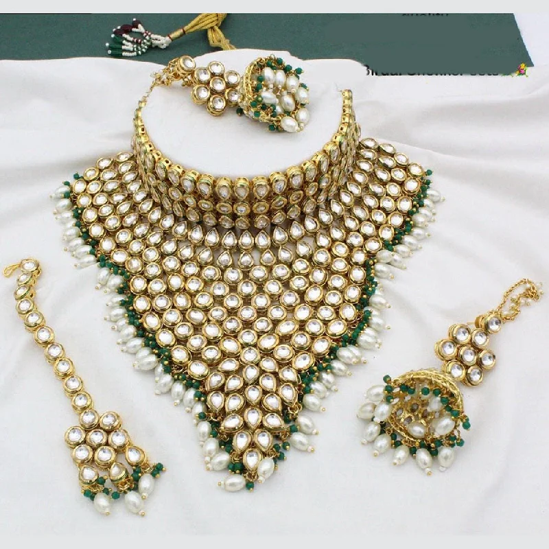 women’s layered gold necklace-Manisha Jewellery Gold Plated  Kundan Stone And Beads Choker Necklace Set