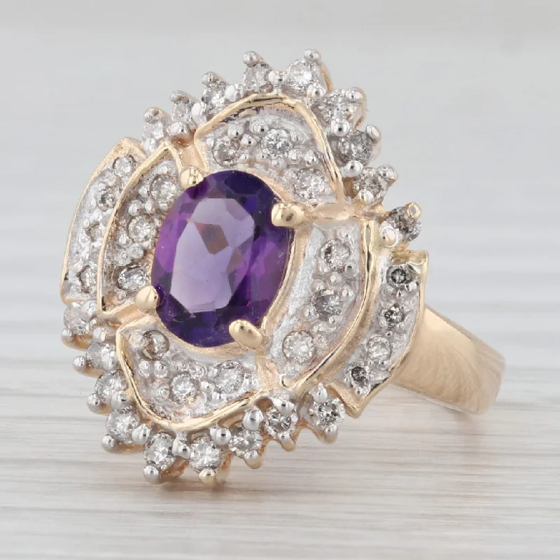 women’s luxury gold engagement ring-1.24ctw Amethyst Diamond Ring 14k Yellow Gold Size 7.5 Cocktail