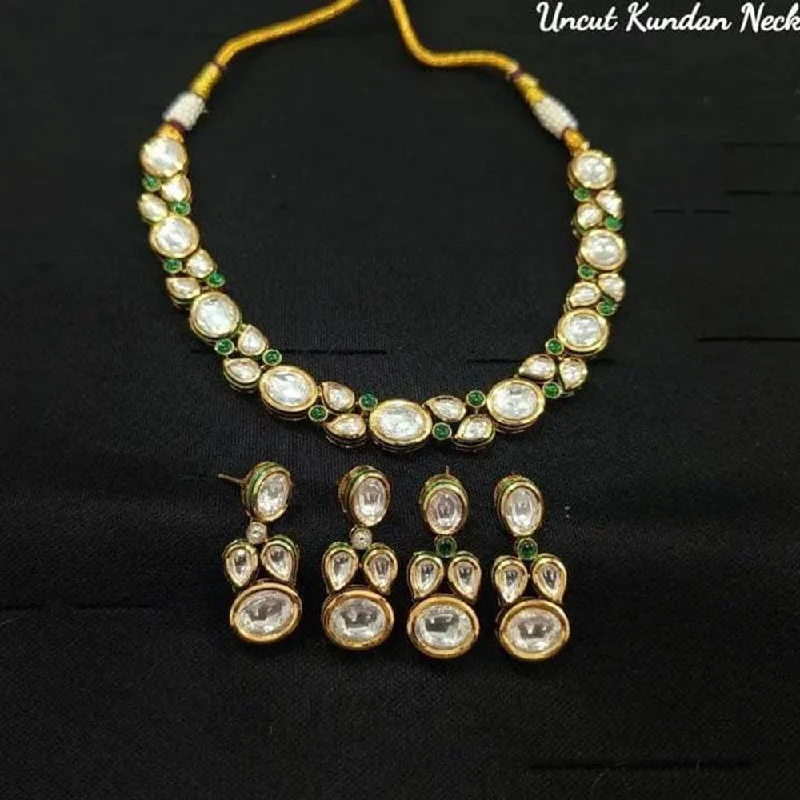 women’s creative necklace-FS Collection Gold Plated Kundan Stone Necklace Set