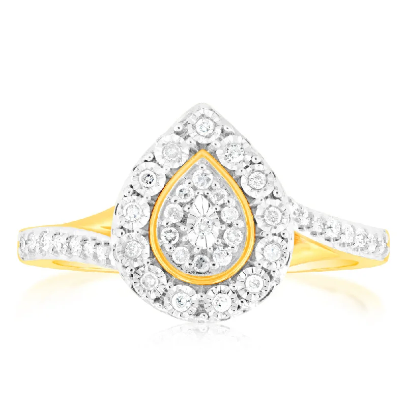 women’s elegant engagement band-9ct Yellow Gold Pear Shape Diamond Ring 1/6 Carat