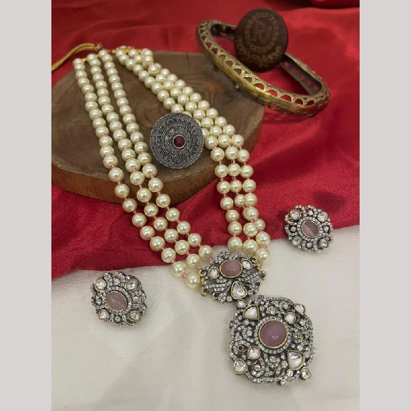 women’s statement necklace-FS Collection 2 Tone Plated Austrian Stone Pearls Necklace Set