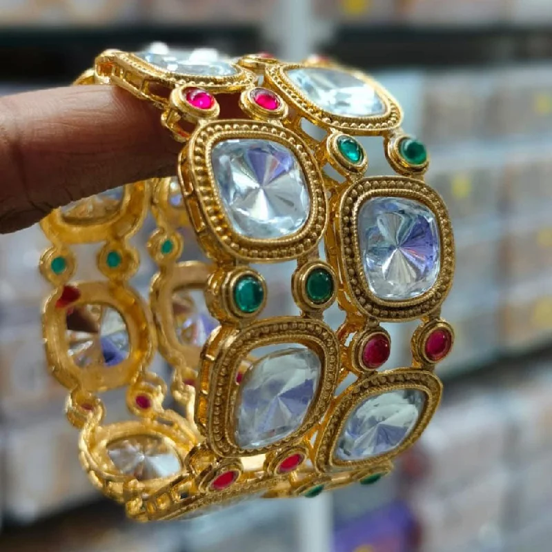 women’s cuff bracelet-Kavita Art Gold Plated Crystal Stone Bangles Set