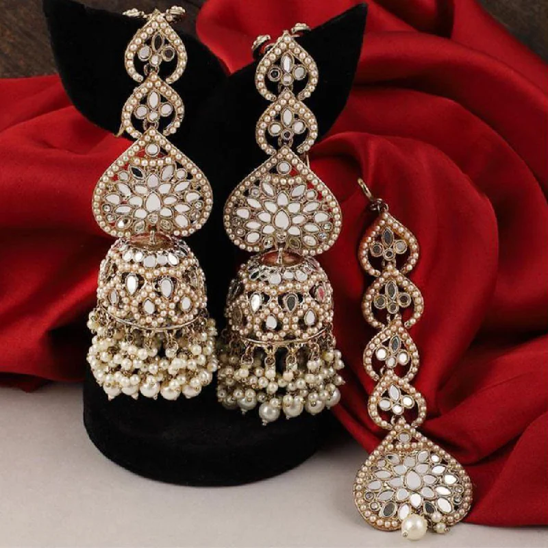 women’s stackable earrings-Pooja Bangles Gold Plated Mirror Jhumki Earrings With Maangtikka