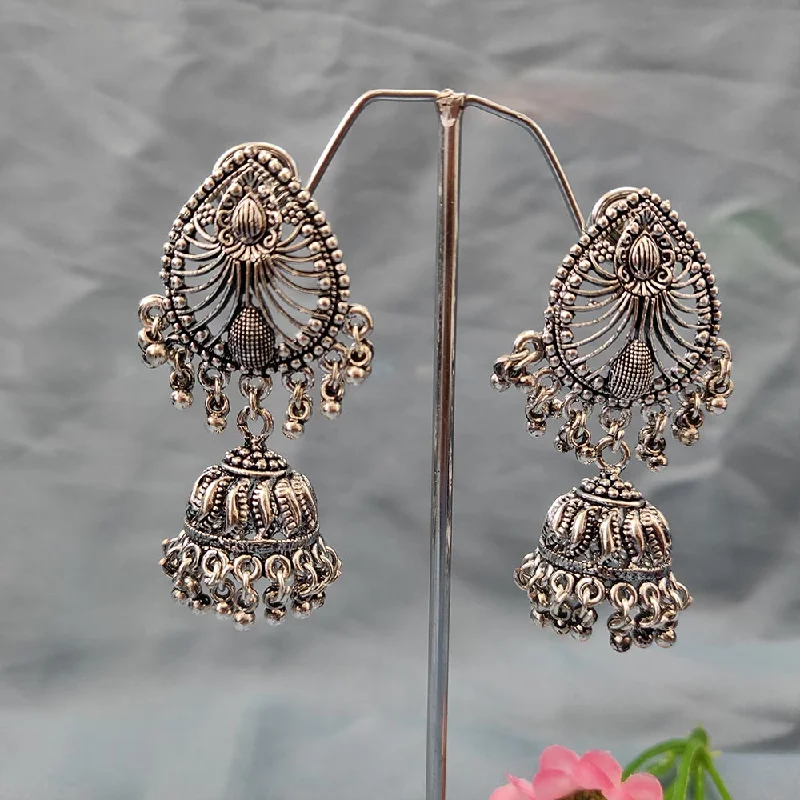 women’s boho earrings-Darshana Jewels Oxidised  Plated Jhumki Earrings