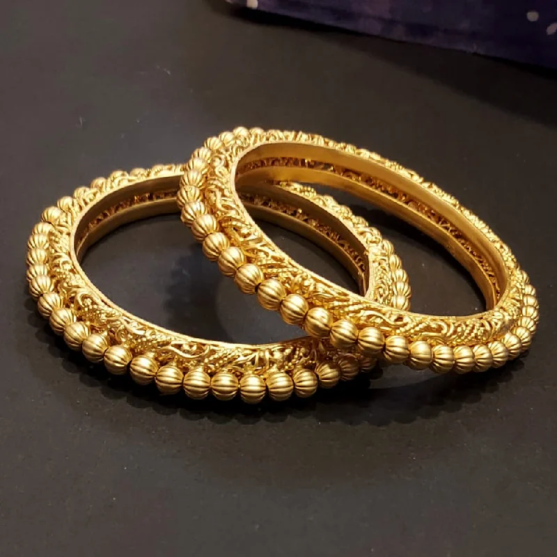 women’s silver cuff bracelet-Raddhi Jewels Premium Quality Brass Rajwadi Gold Plated Set of 2 Bangles For Women/Girls