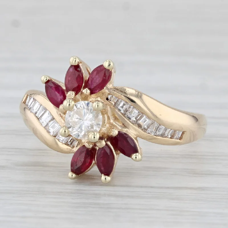 women’s engagement ring with custom design-1.05ctw Ruby Diamond Ring 14k Yellow Gold Size 7.75 Bypass