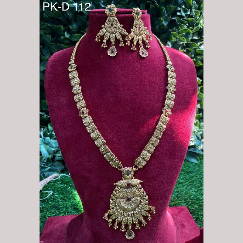 women’s birthstone necklace-Amoliya Jewels Gold Plated Pota Stone And Pearls Long Necklace Set