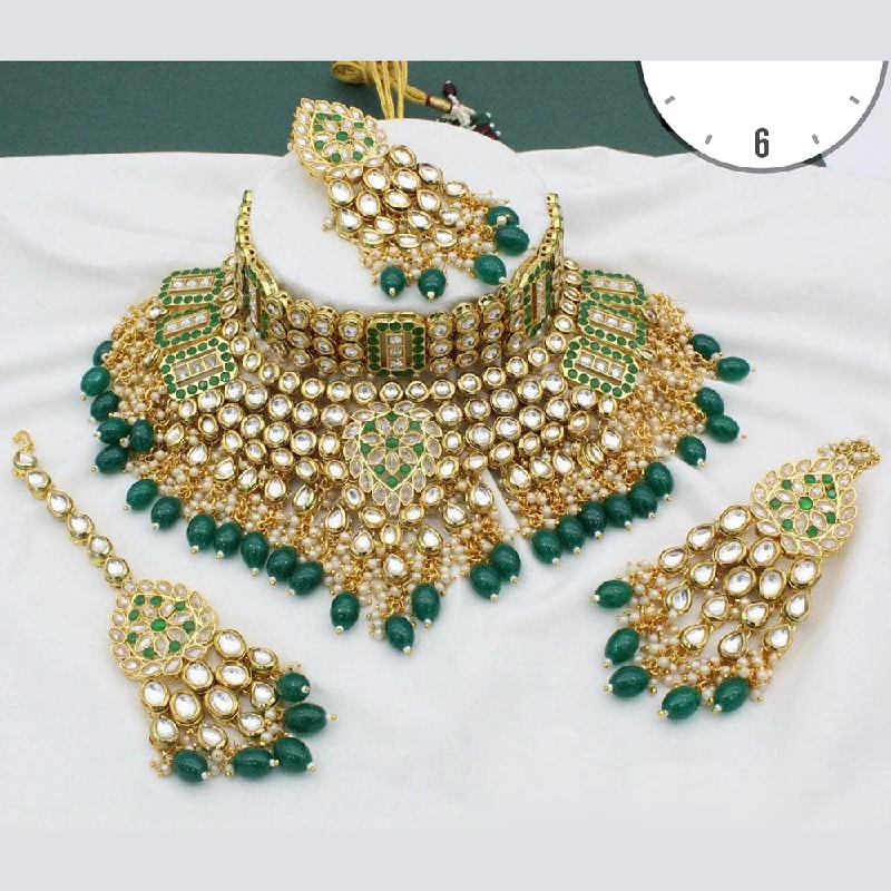 women’s modern necklace-Manisha Jewellery Gold Plated  Kundan Stone And Beads Choker Necklace Set