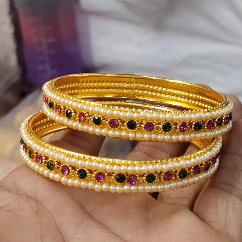 women’s classic bangle-Pooja Bangles Gold Plated Austrian Stone And Pearl  Bangles Set