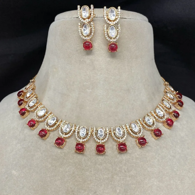 women’s beaded necklace-Royal Kundan Jewellery Gold Plated Polki Kundan Necklace Set