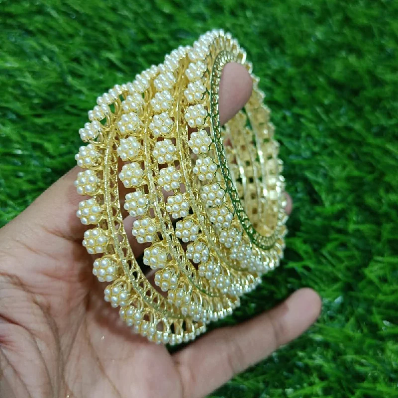 women’s luxury cuff bracelet-Pooja Bangles Gold Plated Pearl Bangle Set