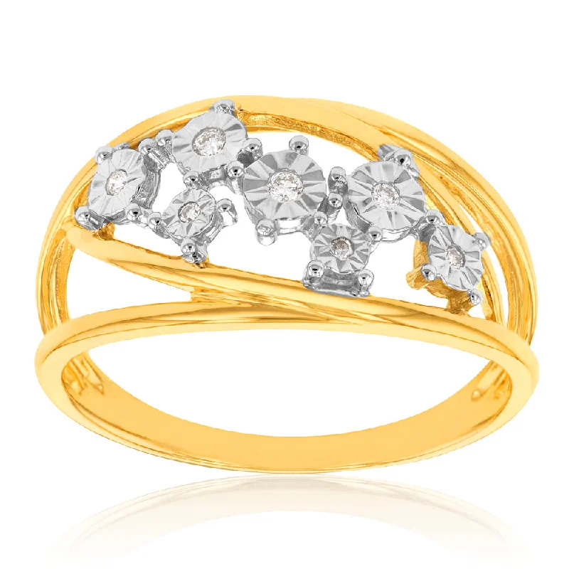 women’s multi-stone engagement ring-9ct Yellow Gold Diamond Ring with 8 Brilliant Diamonds