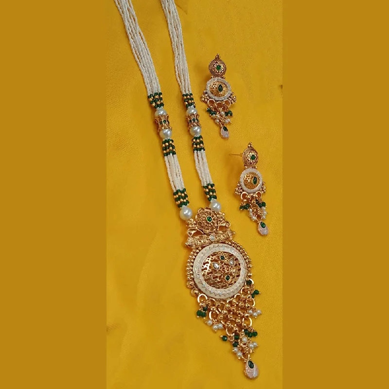 women’s luxury sapphire necklace-Padmawati Bangles Gold Plated Polki Kundan Stone And Pearls Meenakari Long Necklace Set