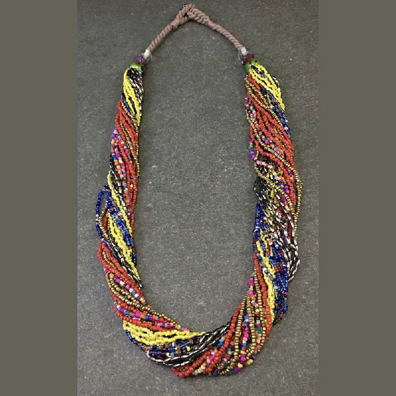 women’s vintage necklace-Multi Layered Seed/Glass Bead Necklace