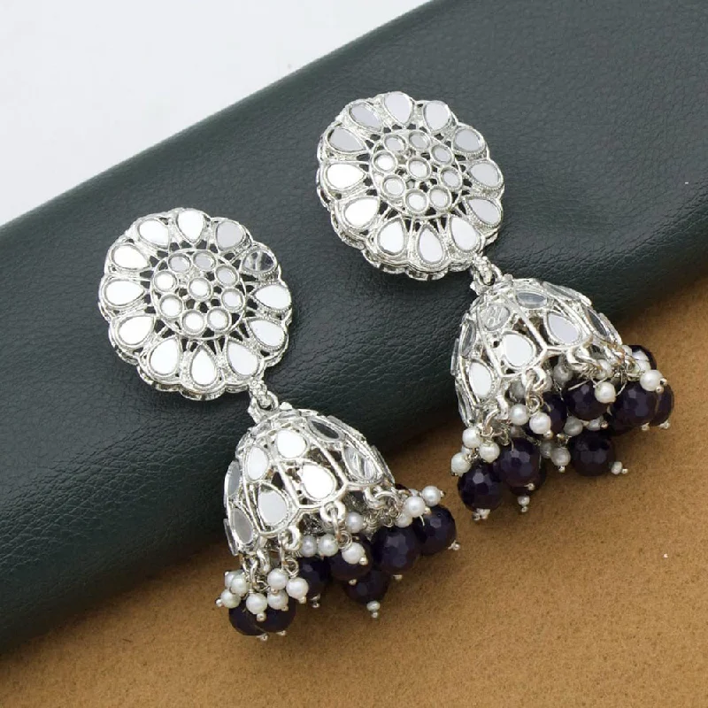 women’s gemstone stud earrings-Manisha Jewellery Silver Plated Mirror And Pearls Jhumki Earrings