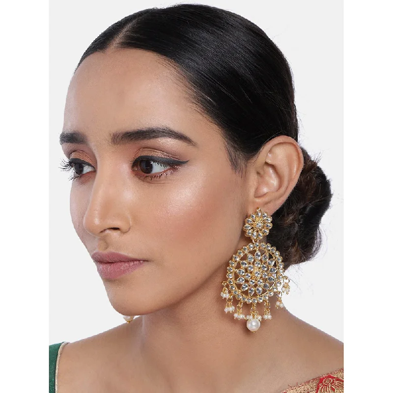 women’s large stud earrings-Etnico 18k Gold Plated Traditional Chandbali Earrings Encased With Faux Kundans For Women/Girls (E2461W)