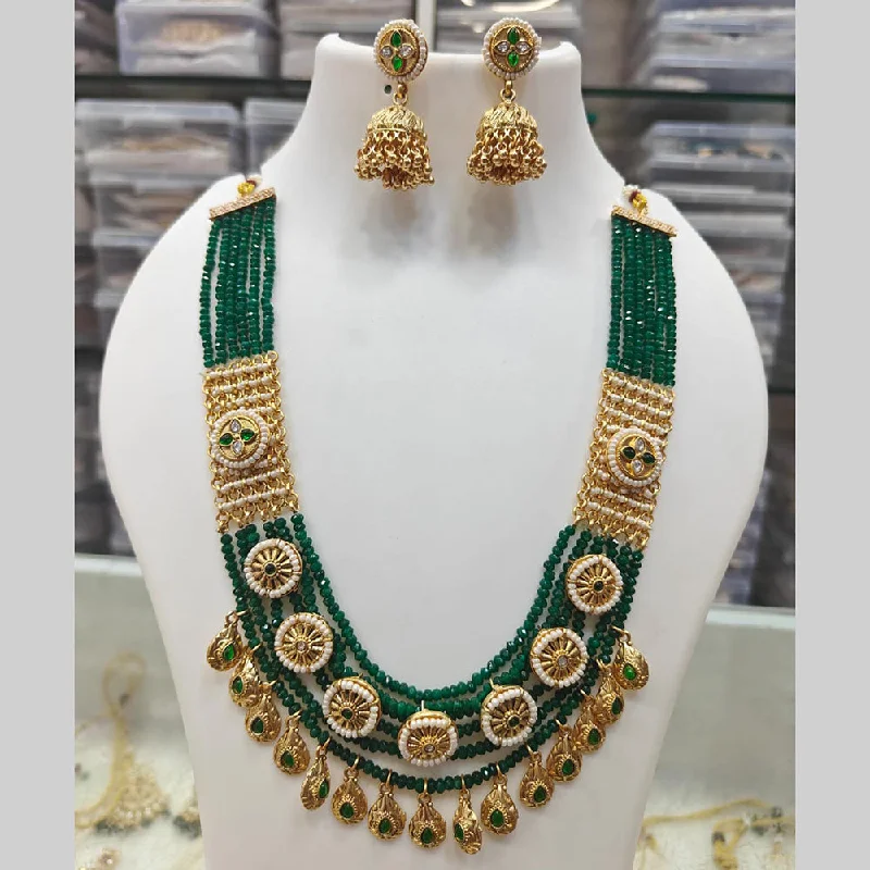 women’s gold pendant necklace-Manisha Jewellery Gold Plated Pota Stone And Pearls Long Necklace Set