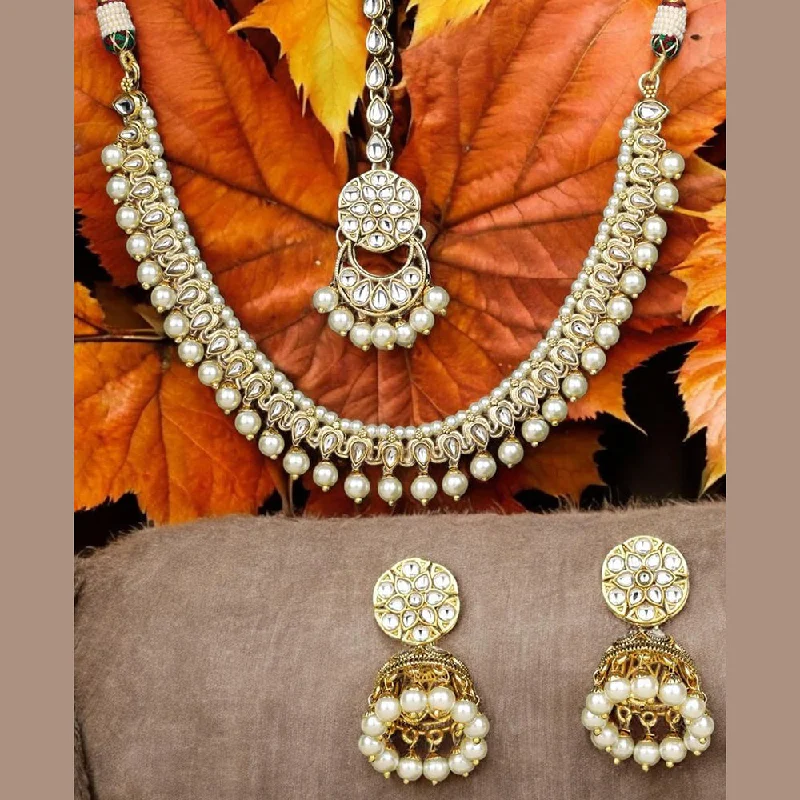 women’s silver pendant necklace-Rasmm Creations Gold Plated Kundan Stone And Pearls Necklace Set