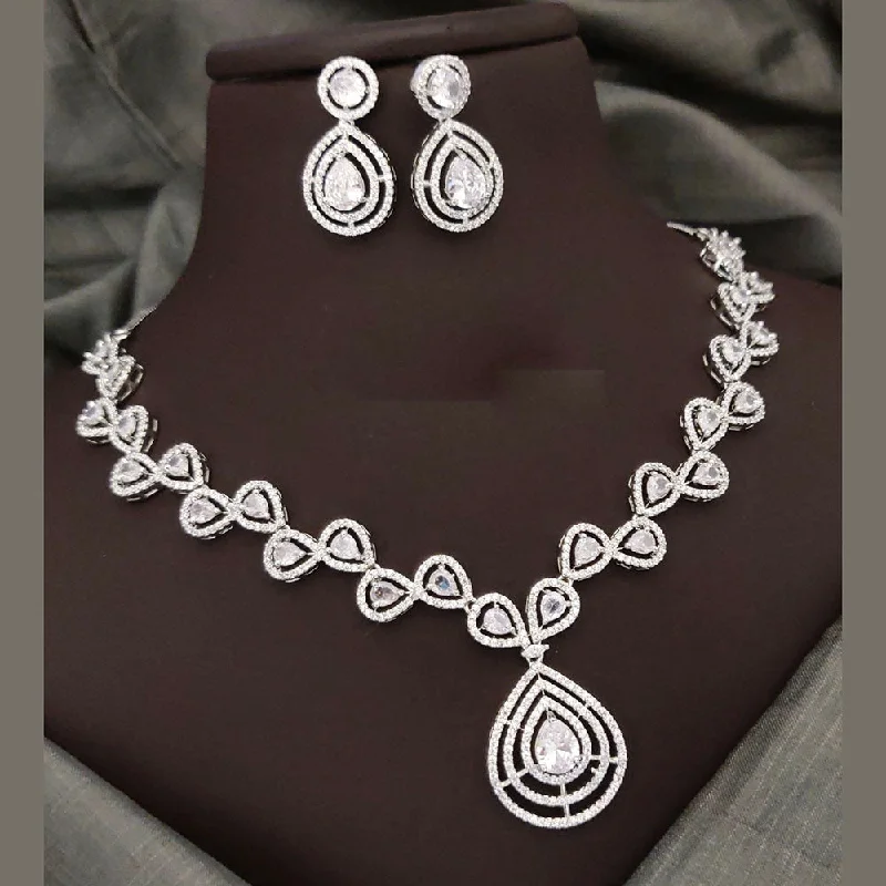 women’s diamond choker necklace-Akruti Collection Silver Plated Crystal Stone Necklace Set