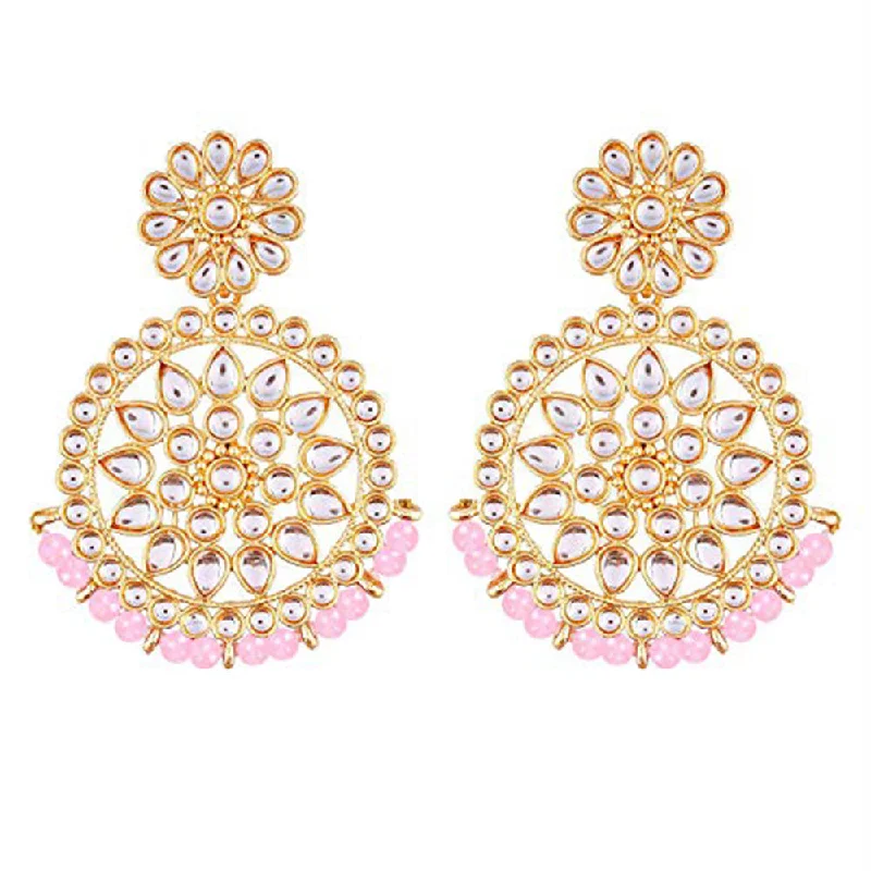 women’s dangling earrings-Etnico 18K Gold Plated Chandbali Earrings Glided With Kundans For Women/Girls (E2462Pi)