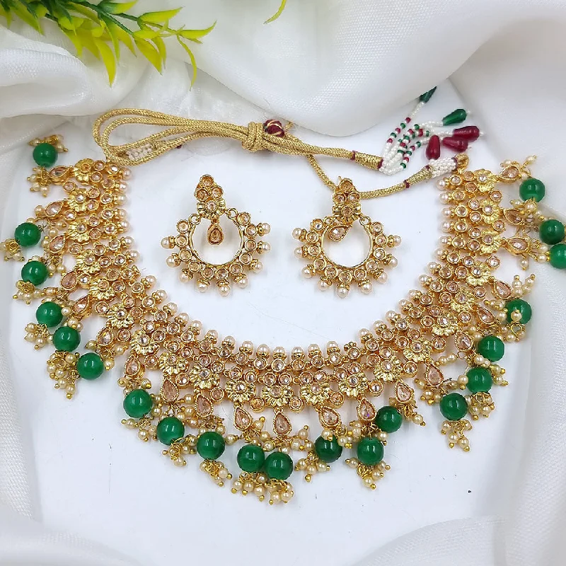 women’s beaded necklace-JCM Gold Plated Crystal Stone And Beads Necklace Set