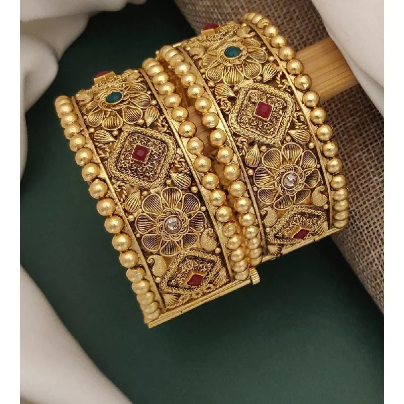 women’s matching bracelet-Akruti Collection Gold Plated Pota Stone Openable Kada