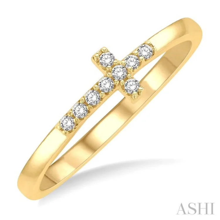 women’s wedding ring set-1/10 ctw Petite Reclining Cross Round Cut Diamond Stackable Fashion Ring in 10K Yellow Gold