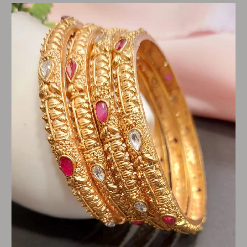 women’s birthstone bracelet-Raddhi Jewels Premium Quality Brass Rajwadi Gold Plated Set of 4 Bangles For Women/Girls