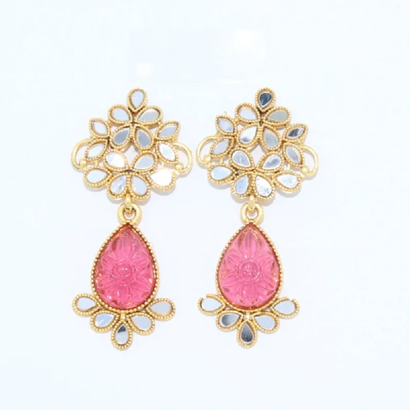 women’s diamond earrings-Corbeda Fashion Gold Plated Mirror Dangler Earrings