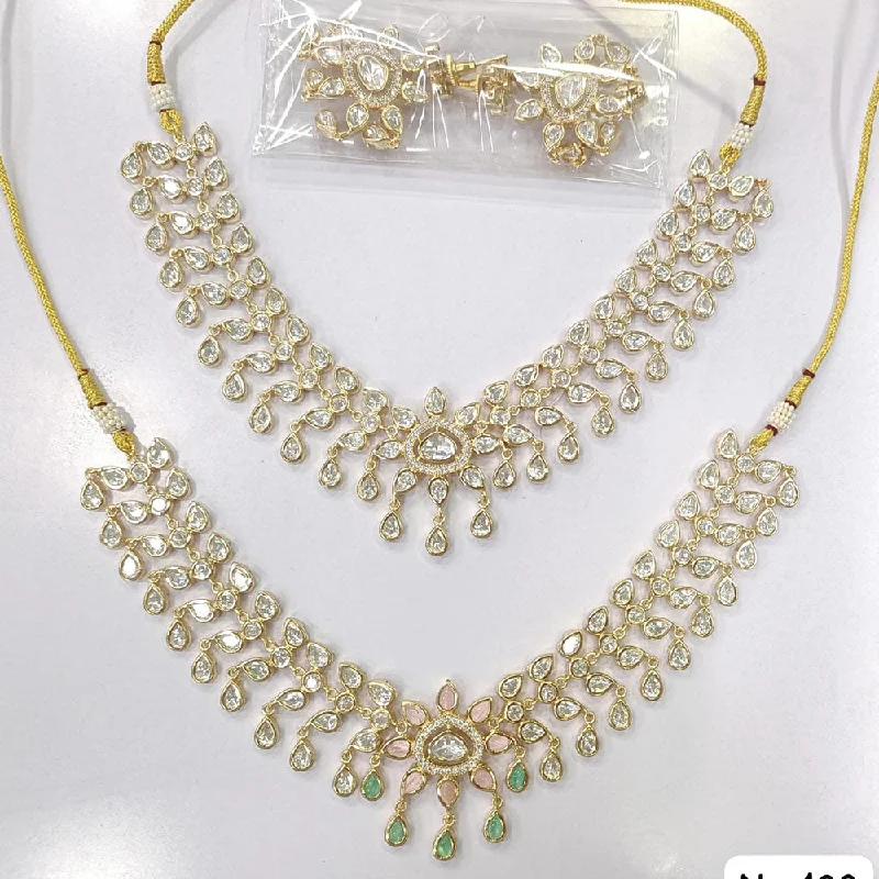 women’s textured necklace-JCM Gold Plated Polki Kundan Stone Necklace Set