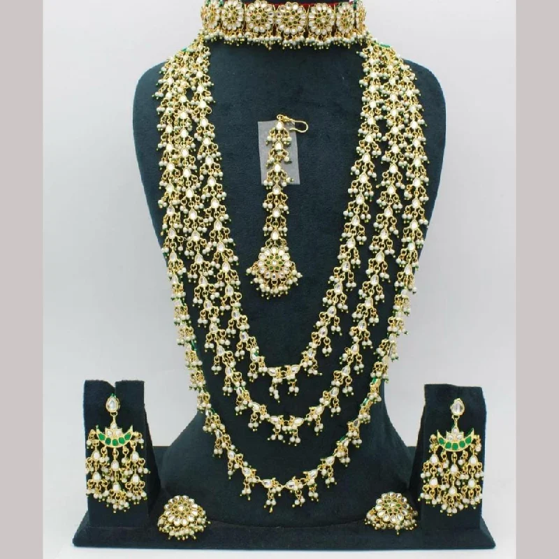 women’s dainty necklace-Kavita Art Gold Plated Kundan Stone And Pearls Necklace Combo Set