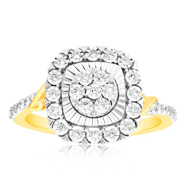 women’s round diamond halo engagement ring-1/10 Carat Luminesce Lab Grown Diamond Ring In 9ct Yellow Gold