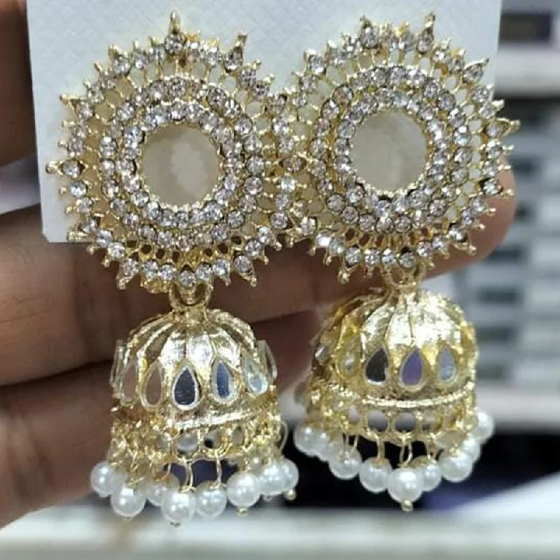 women’s luxury gold earrings-Kavita Art  Gold Plated Austrian Stone And Mirror Jhumki Earrings