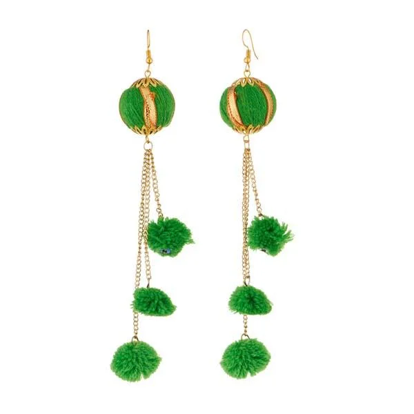 women’s hoop gold earrings-Jeweljunk Green Thread Gold Plated Earrings - 1308331D