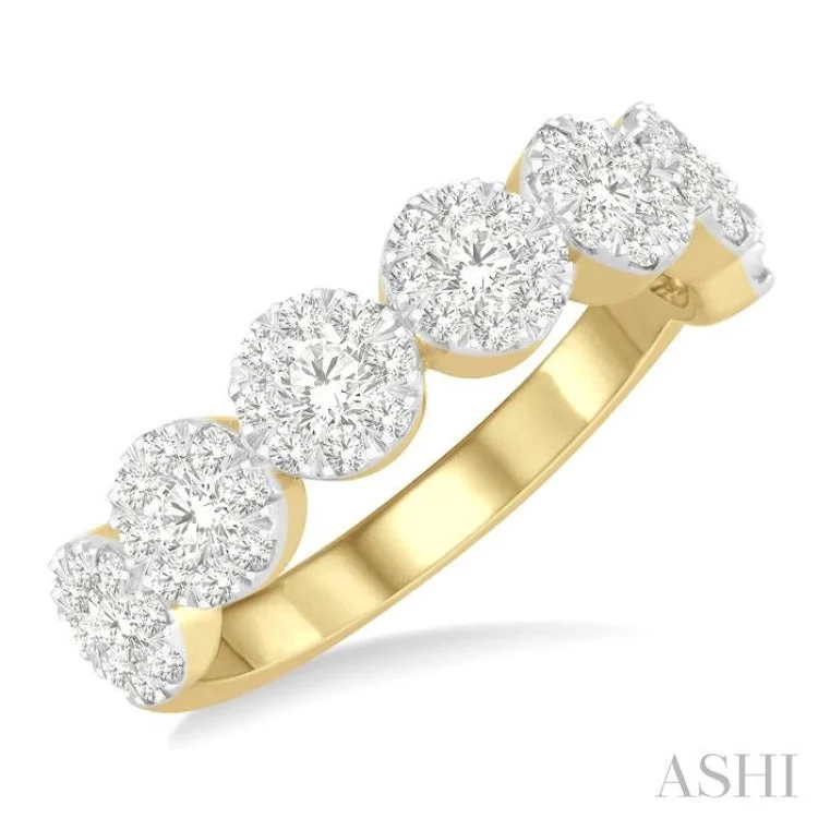 women’s thick gold ring-1 Ctw Jointed Circular Mount Lovebright Diamond Cluster Ring in 14K Yellow and White Gold