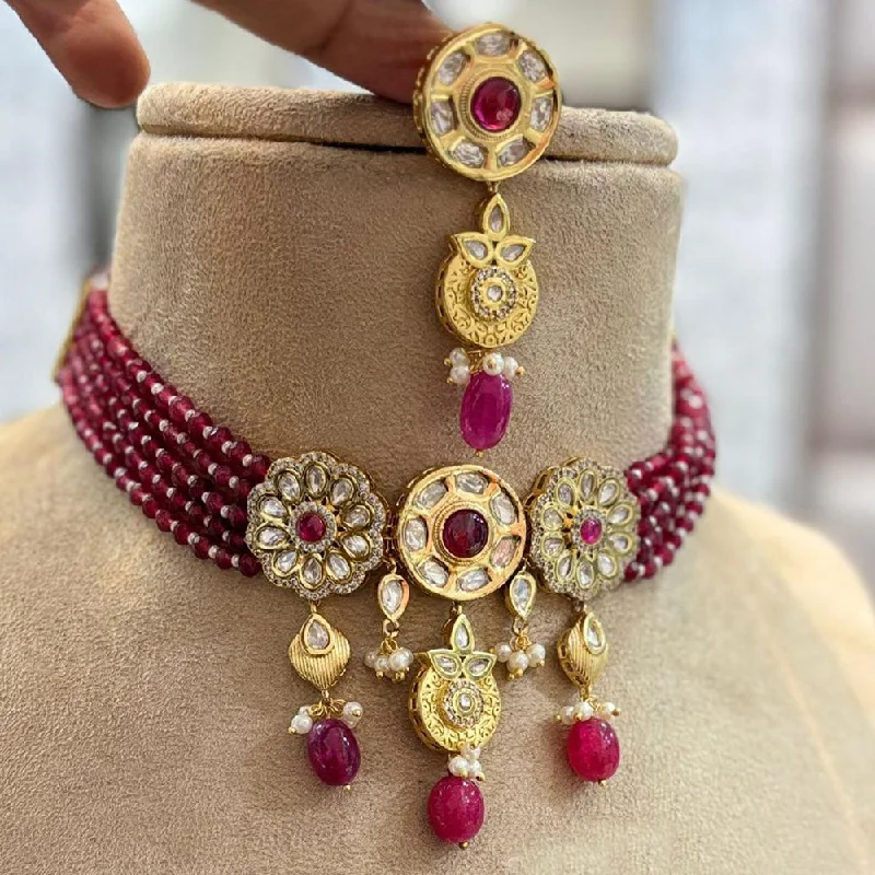 women’s custom pendant necklace-Jewel Addiction Gold Plated Kundan Stone And Pearls Choker Necklace Set