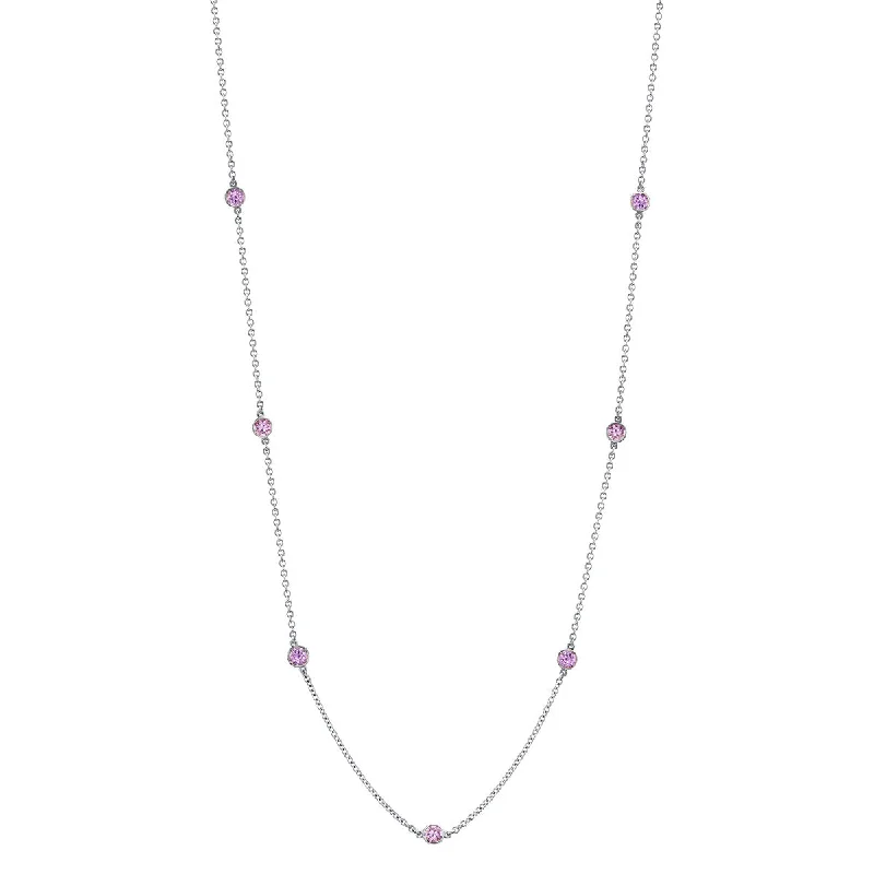 women’s charm necklace-Pink Sapphire By The Yard Style Chain Necklace