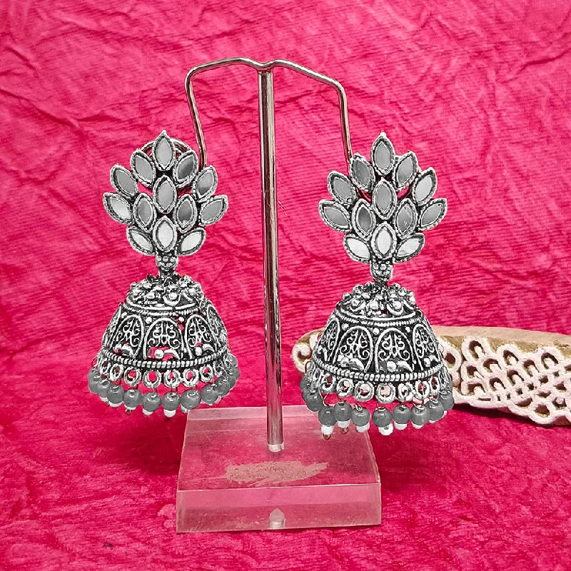 women’s cute earrings-Darshana Jewels Oxidised Plated Mirror Work Jhumki Earrings