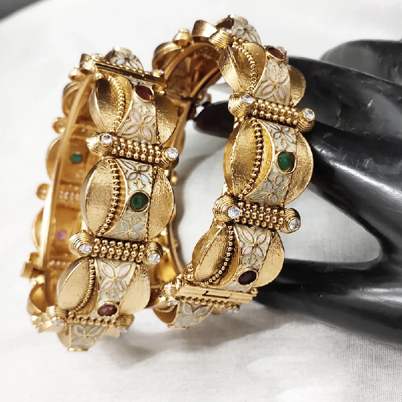 women’s cuff bracelet with stones-Lucentarts Jewellery Gold Plated Openable Meenakari Bangles Set