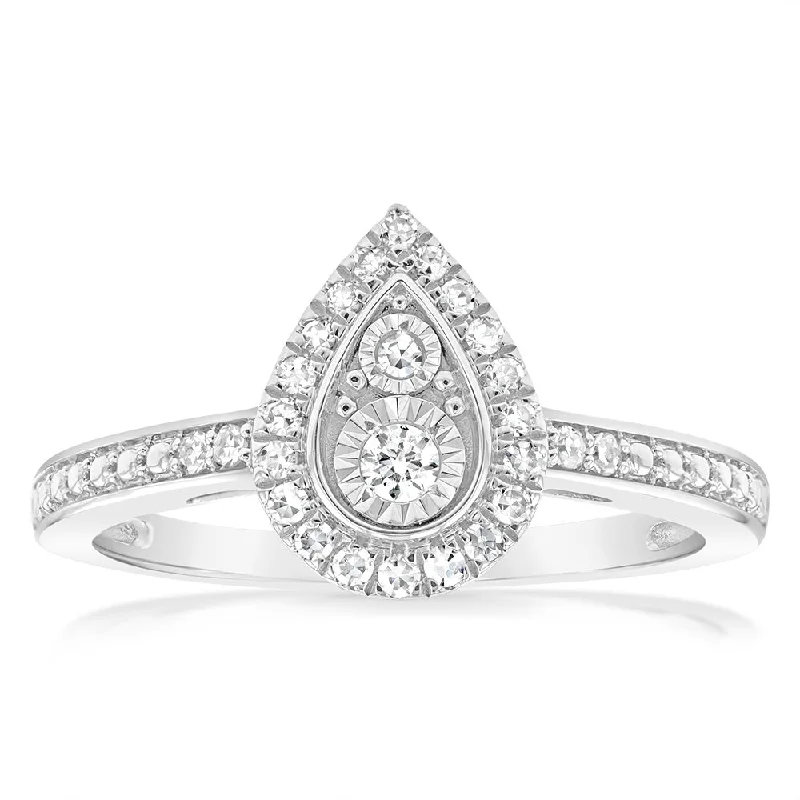 women’s gold solitaire engagement ring-Luminesce Lab Grown Pear Shaper 0.17Ct Diamond Ring in Sterling Silver