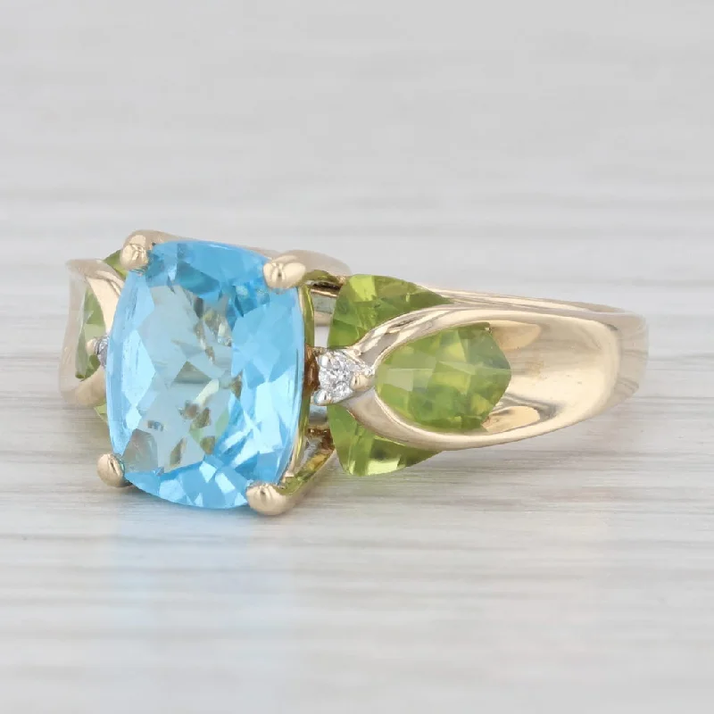 women’s bridal engagement ring-6.02ctw Blue Topaz Peridot Diamond Ring 14k Yellow Gold Size 7 Cathedral