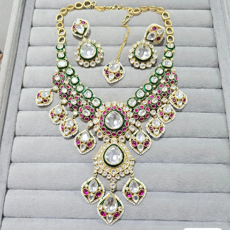 women’s ruby necklace-JCM Gold Plated Polki Kundan Stone And Meenakari Necklace Set