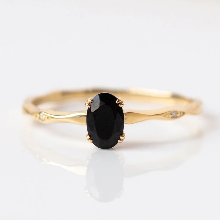 women’s solitaire engagement ring-14k Black Agate and Diamond Ring