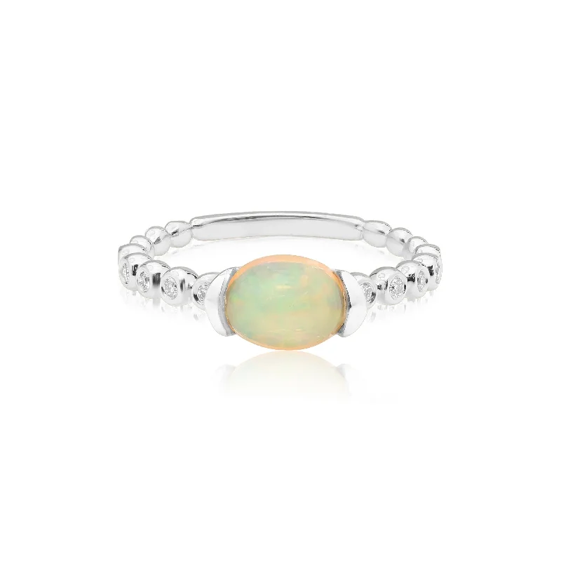 women’s cushion cut diamond ring-Opal Bezel Set Diamond Ring