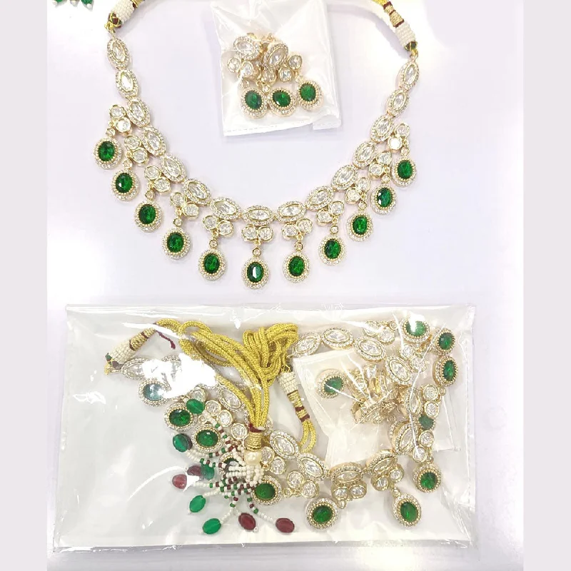 women’s elegant chain necklace-JCM Gold Plated Polki Kundan Stone Necklace Set