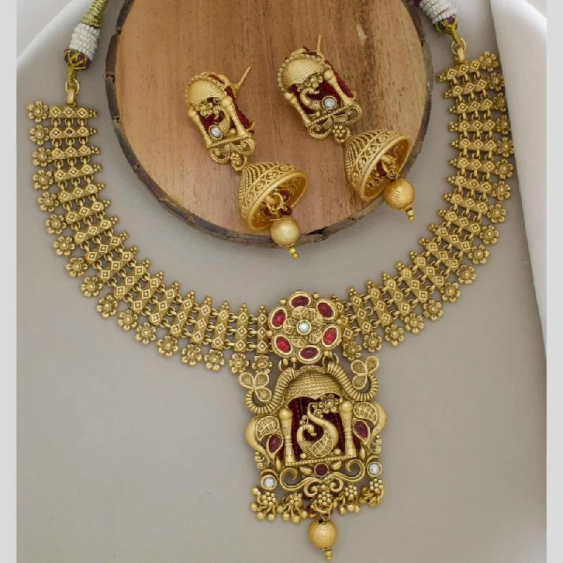 women’s elegant chain necklace-Manisha Jewellery Gold Plated Pota Stone Necklace Set