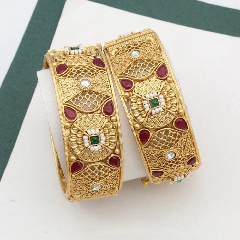 women’s gemstone bracelet-Kavita Art Gold Plated Pota Stone Openable Bangles Set