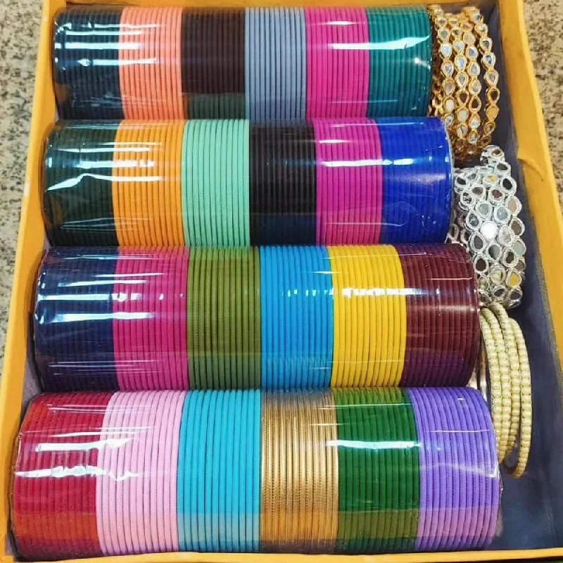 women’s leather bracelet-Pooja Bangles Multi Colors Metal Bangle Set