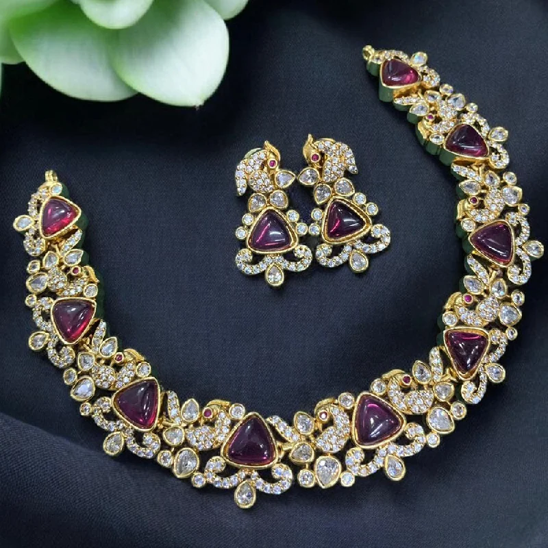 women’s couple necklace-Sona Creation Gold Plated Crystal Stone Necklace Set